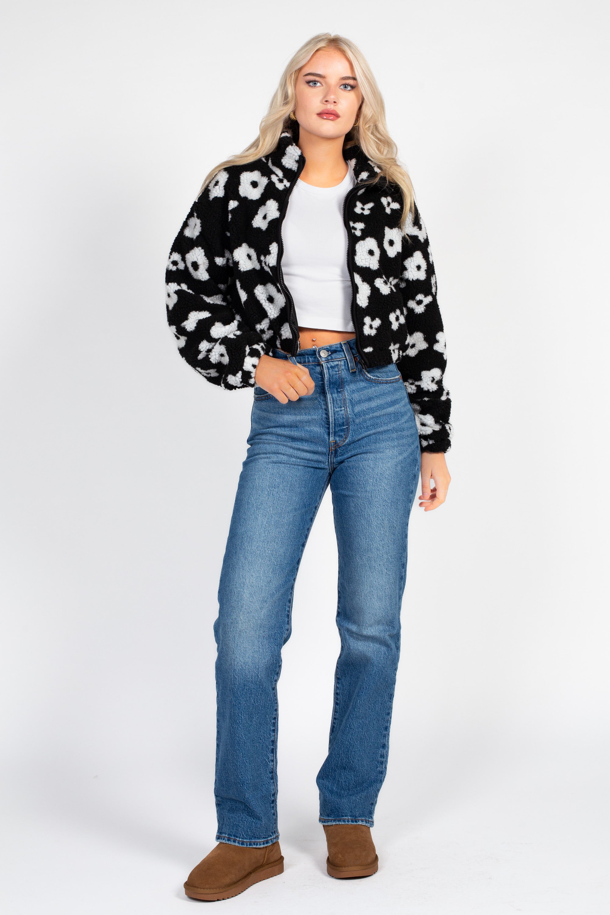 Lila Floral Print Sherpa Jacket