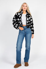 Lila Floral Print Sherpa Jacket