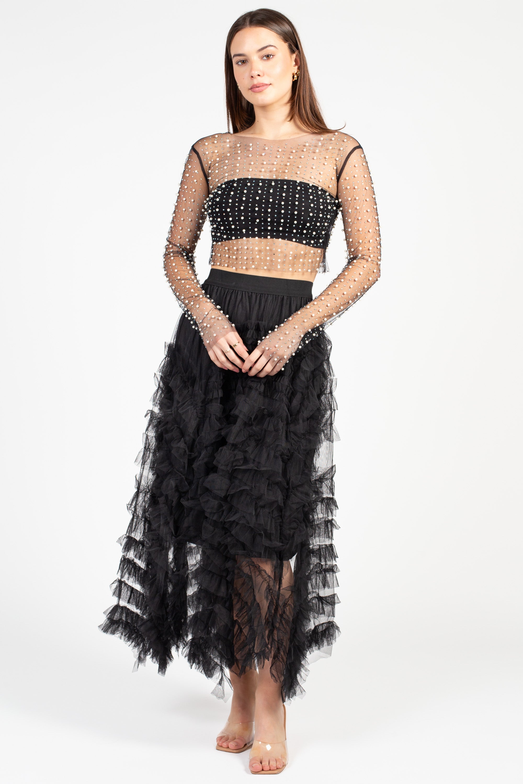 Vanity Pearl Embellished Crop Blouse