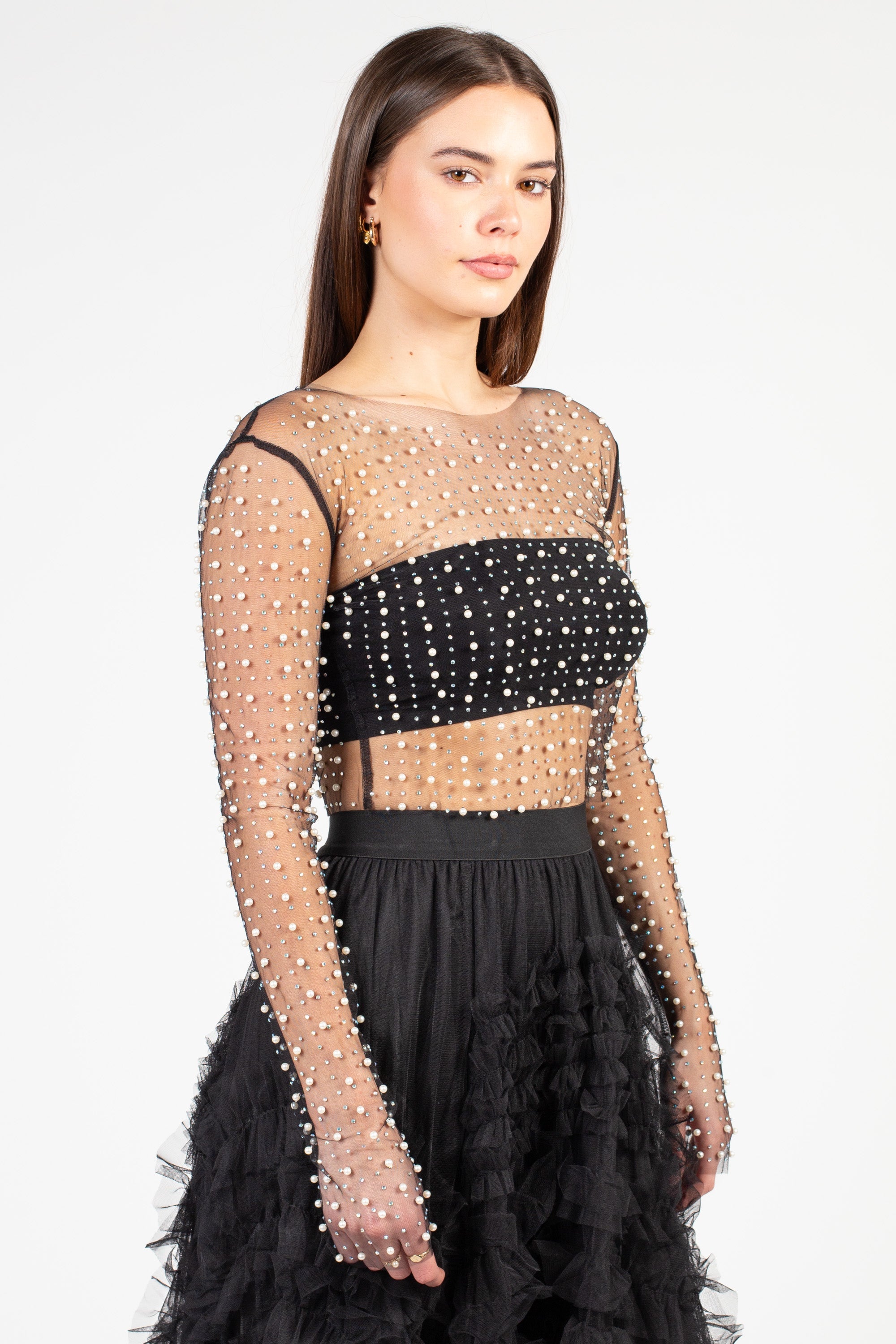 Vanity Pearl Embellished Crop Blouse