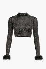 Disco Heaven Rhinestone Feather Cuff Top