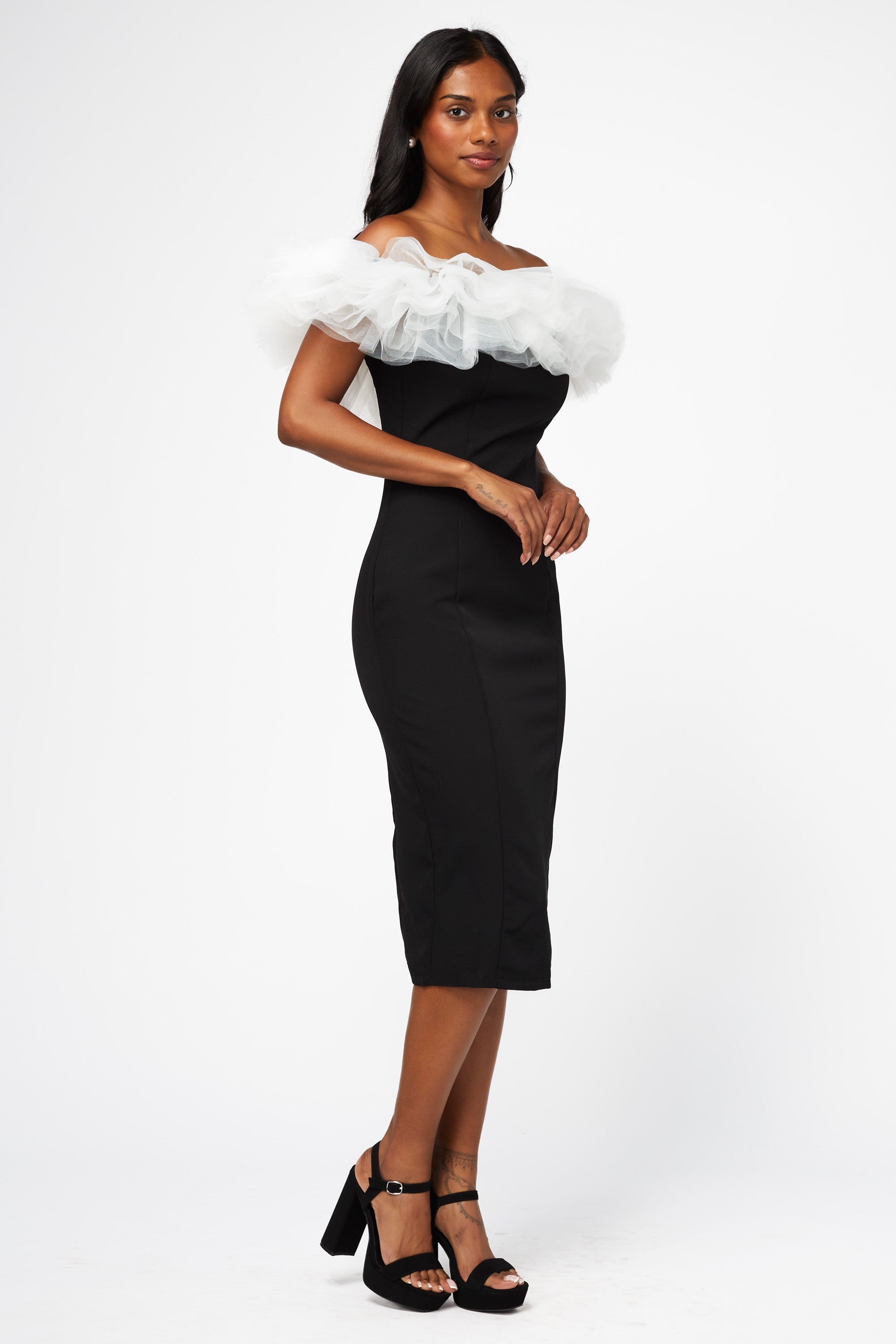 Lottie Tulle Trim Midi Dress