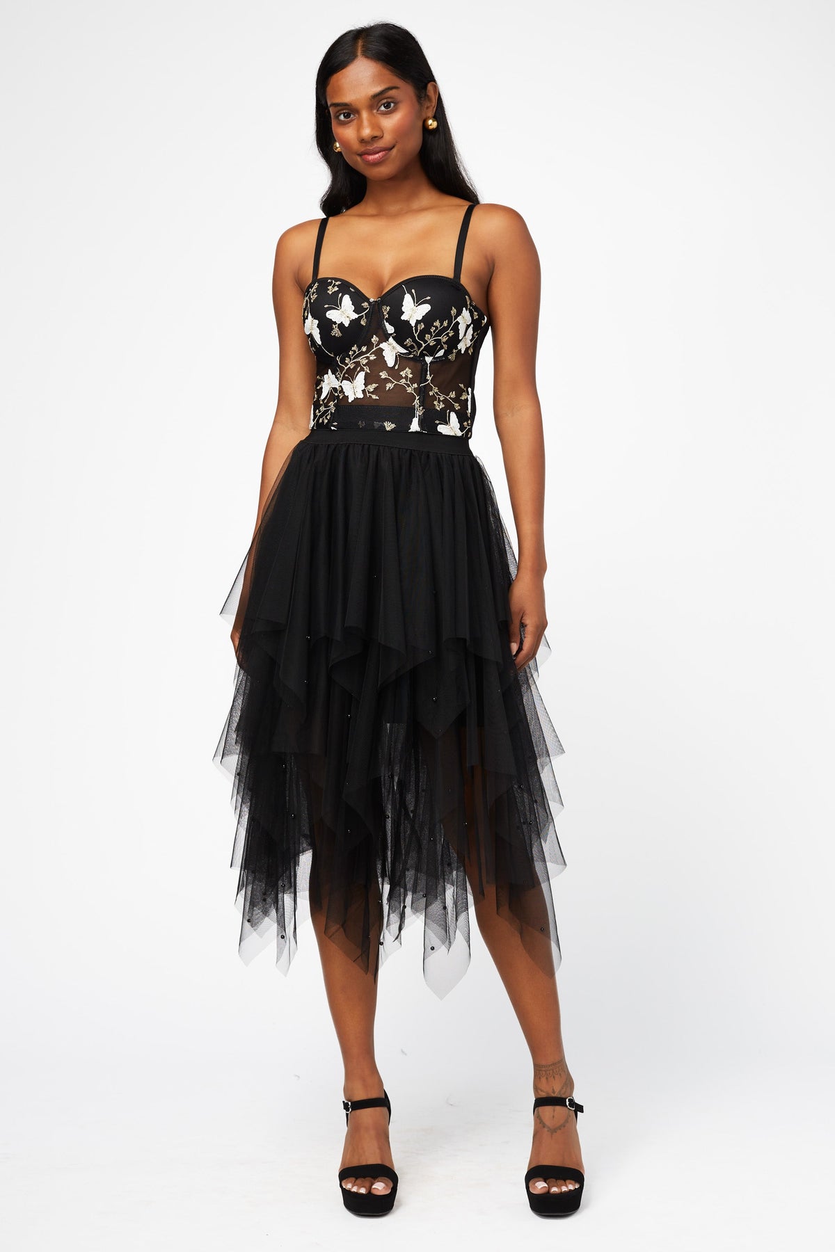 Marry The Night Pearl Embellished Tulle Midi Skirt