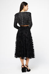 Hayden Floral Mesh Pleated Midi Skirt
