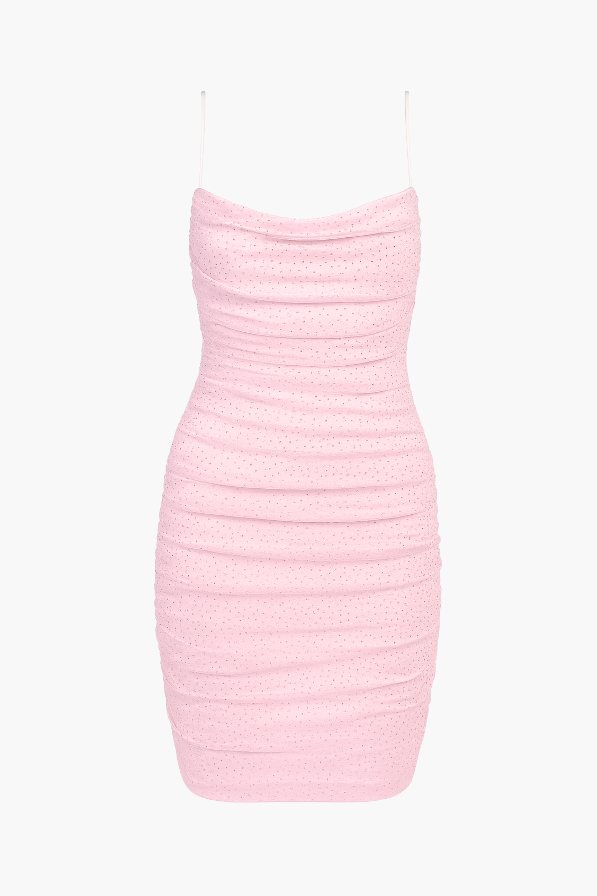 Beata Rhinestone Ruched Mesh Mini Dress