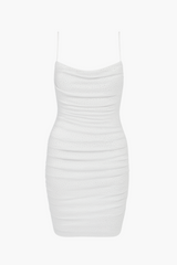 Beata Rhinestone Ruched Mesh Mini Dress