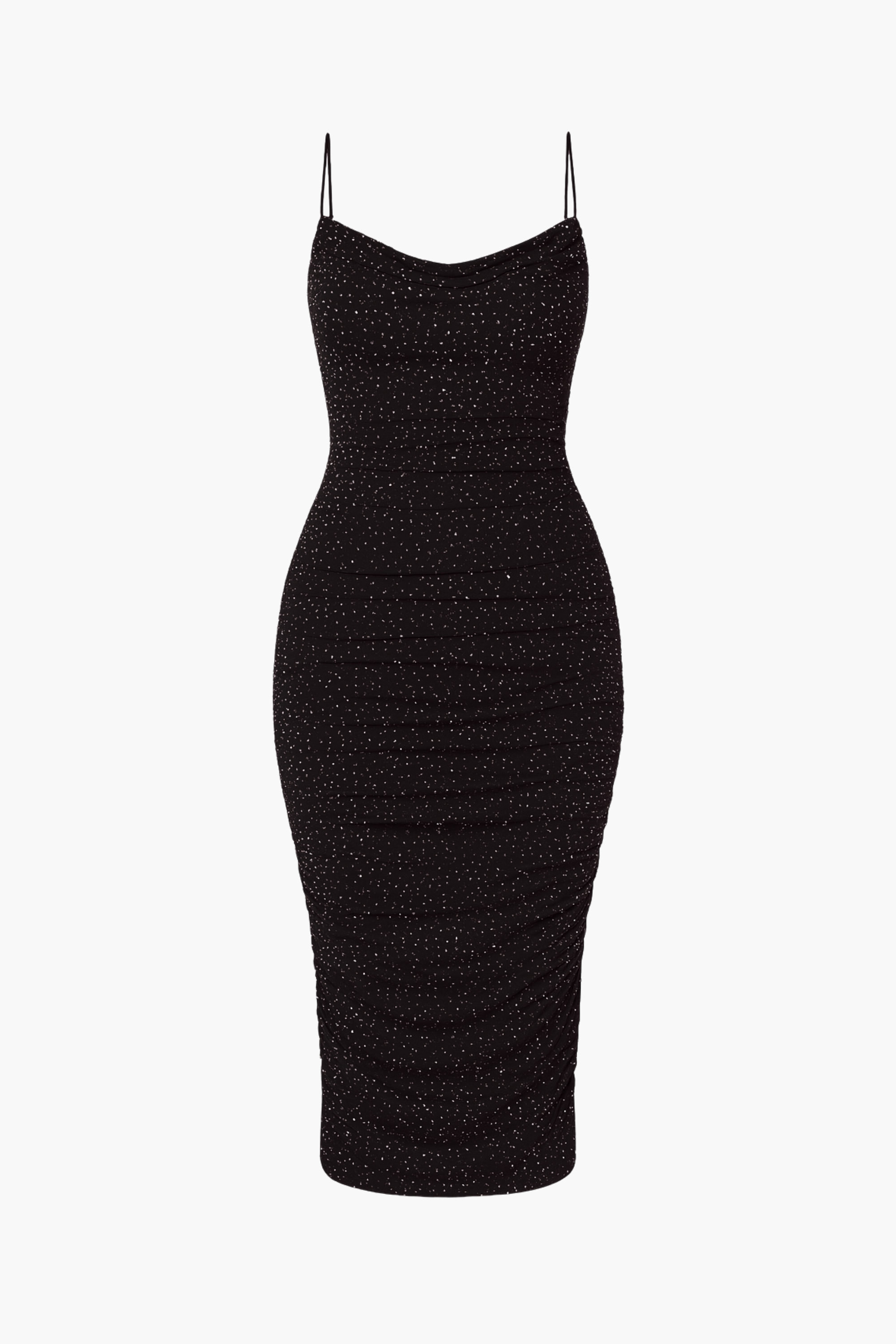 Whitney Rhinestone Ruched Mesh Midi Dress