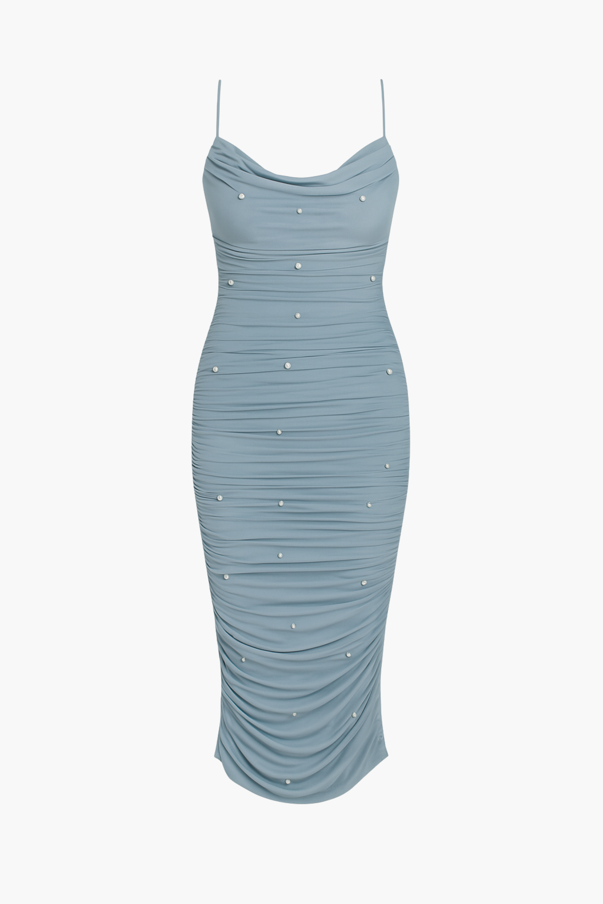 Kehlani Pearl Mesh Ruched Midi Dress