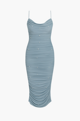 Kehlani Pearl Mesh Ruched Midi Dress