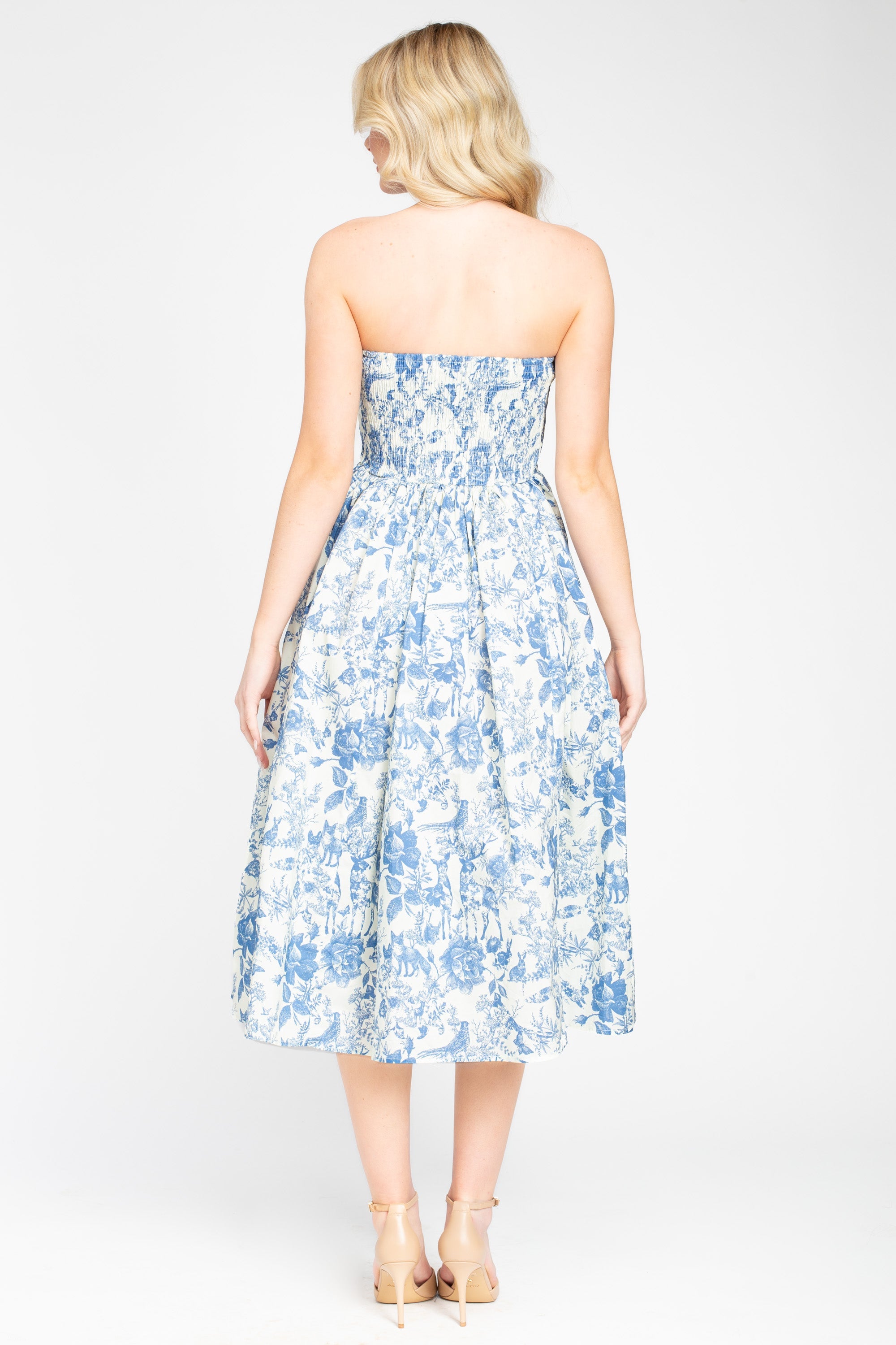 Ophelia Strapless Printed Midi Dress