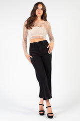 Gaga Long Sleeve Embellished Crop Top