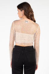 Gaga Long Sleeve Embellished Crop Top
