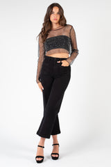 Gaga Long Sleeve Embellished Crop Top