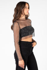 Gaga Long Sleeve Embellished Crop Top