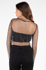 Gaga Long Sleeve Embellished Crop Top