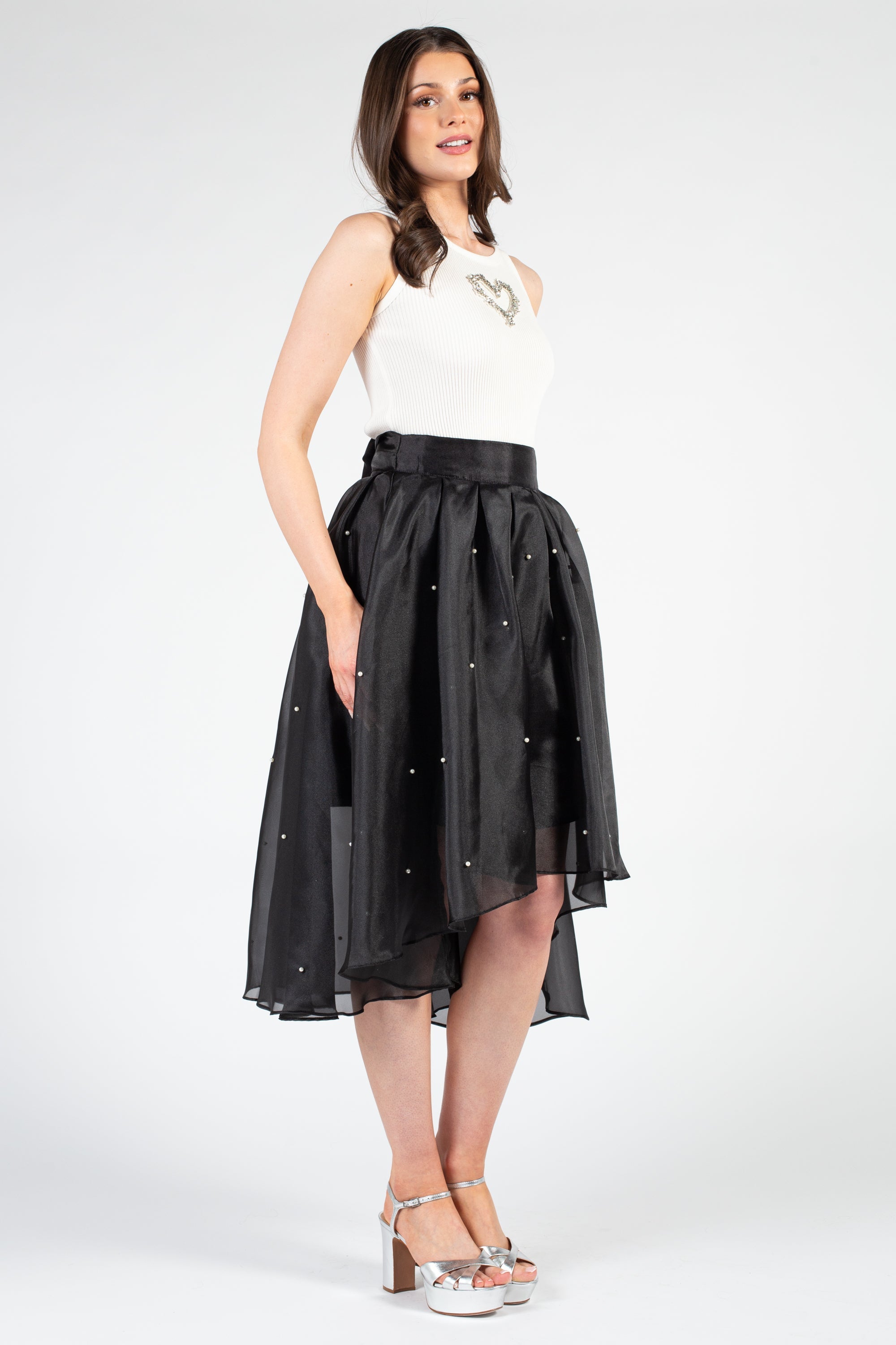 Darcy Pearl Embellished Organza Midi Skirt