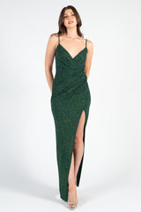 Bianca Side Ruched Shimmer Maxi Dress