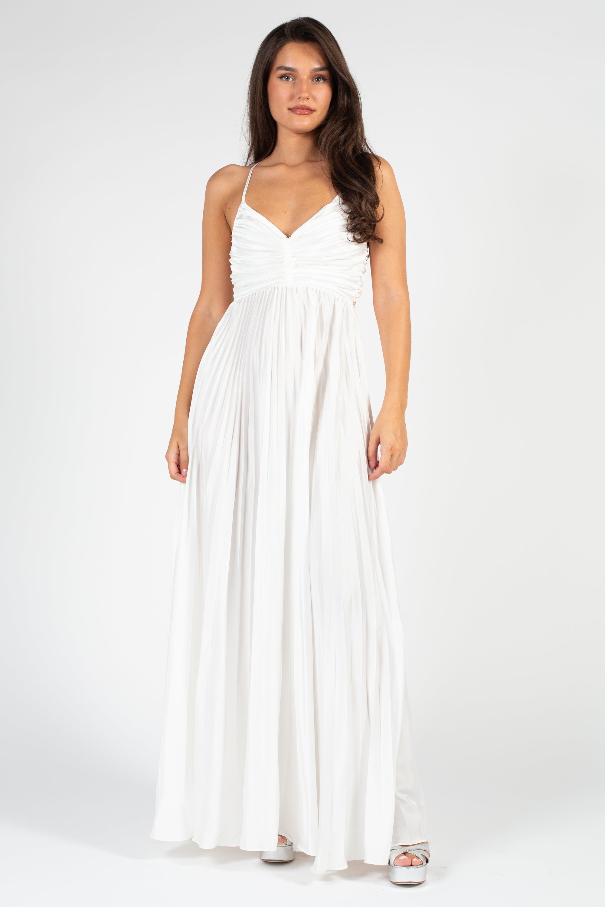 Zephrya Tie Back Satin Pleated Gown