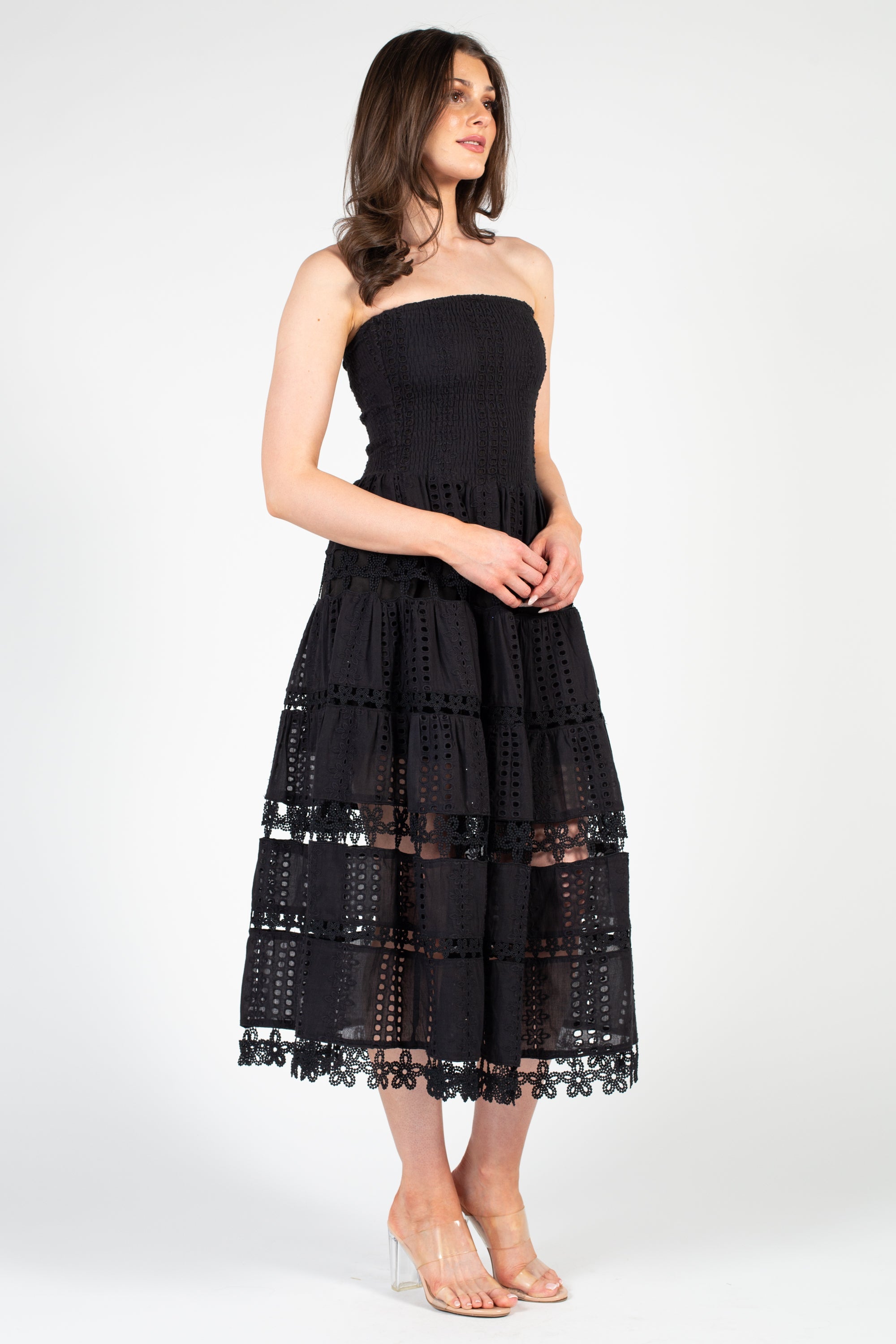 Mia Strapless Eyelet Midi Dress