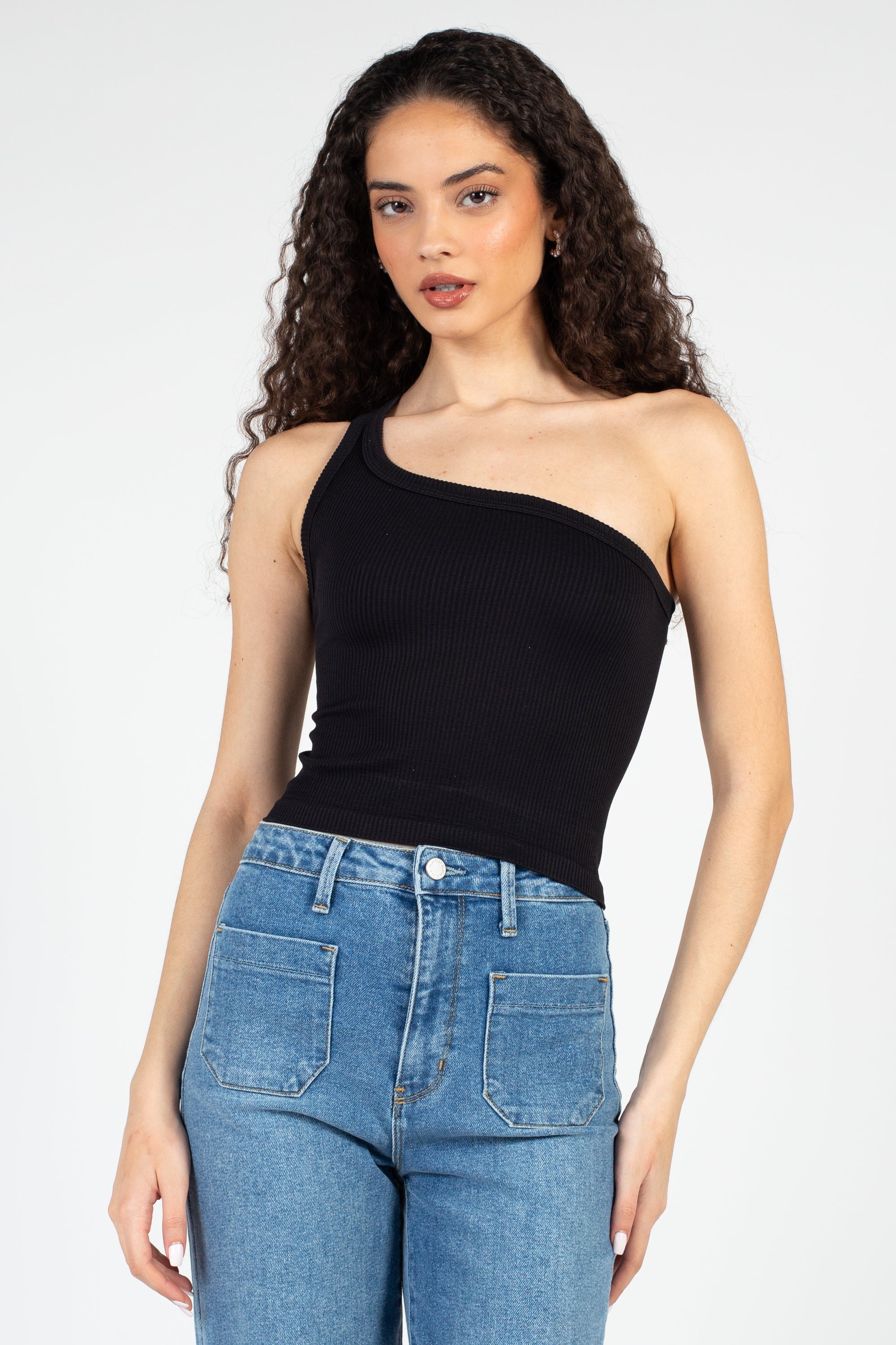 Nikibiki Ribbed One Shoulder Crop Top