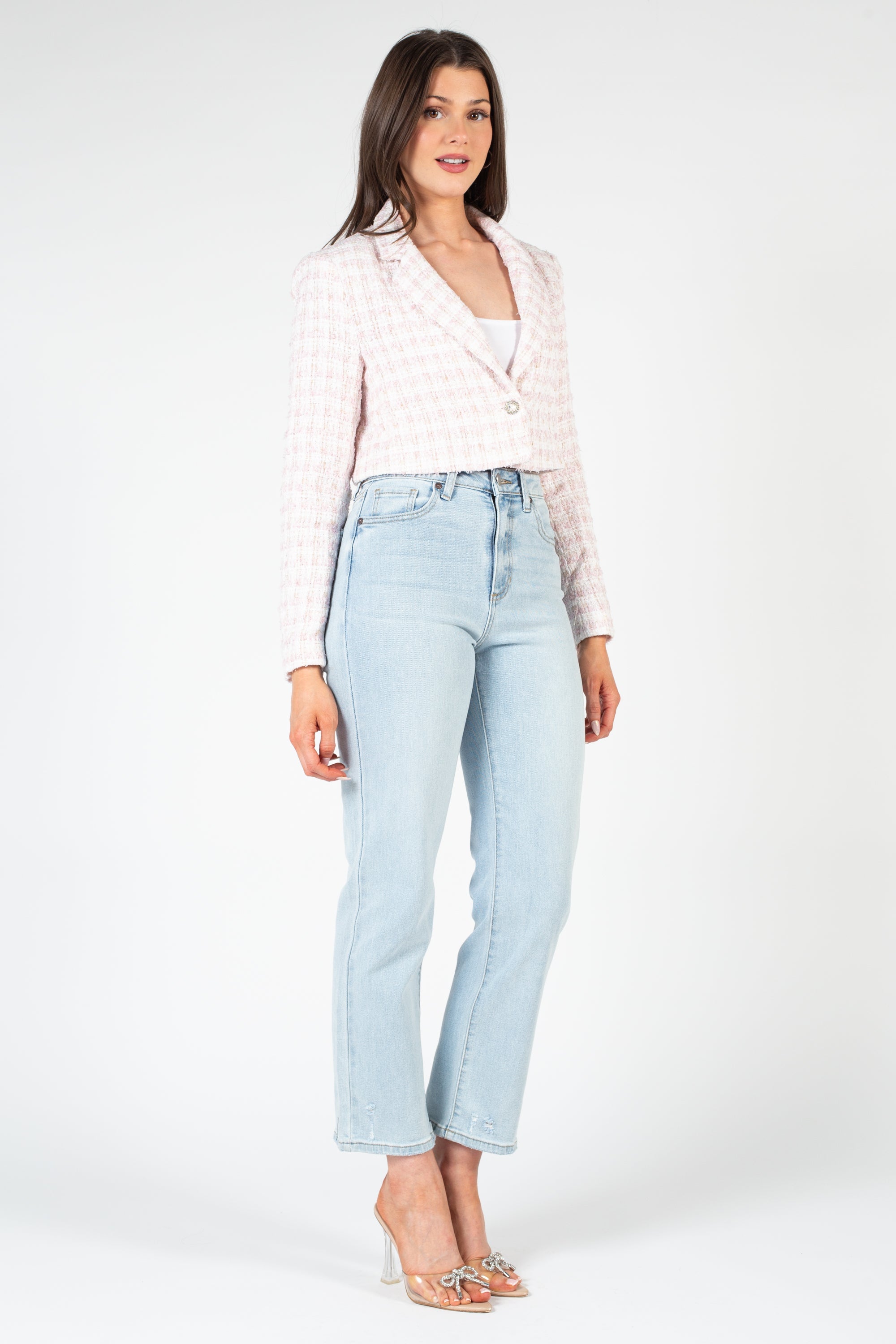 Althea Jewel Button Tweed Crop Blazer