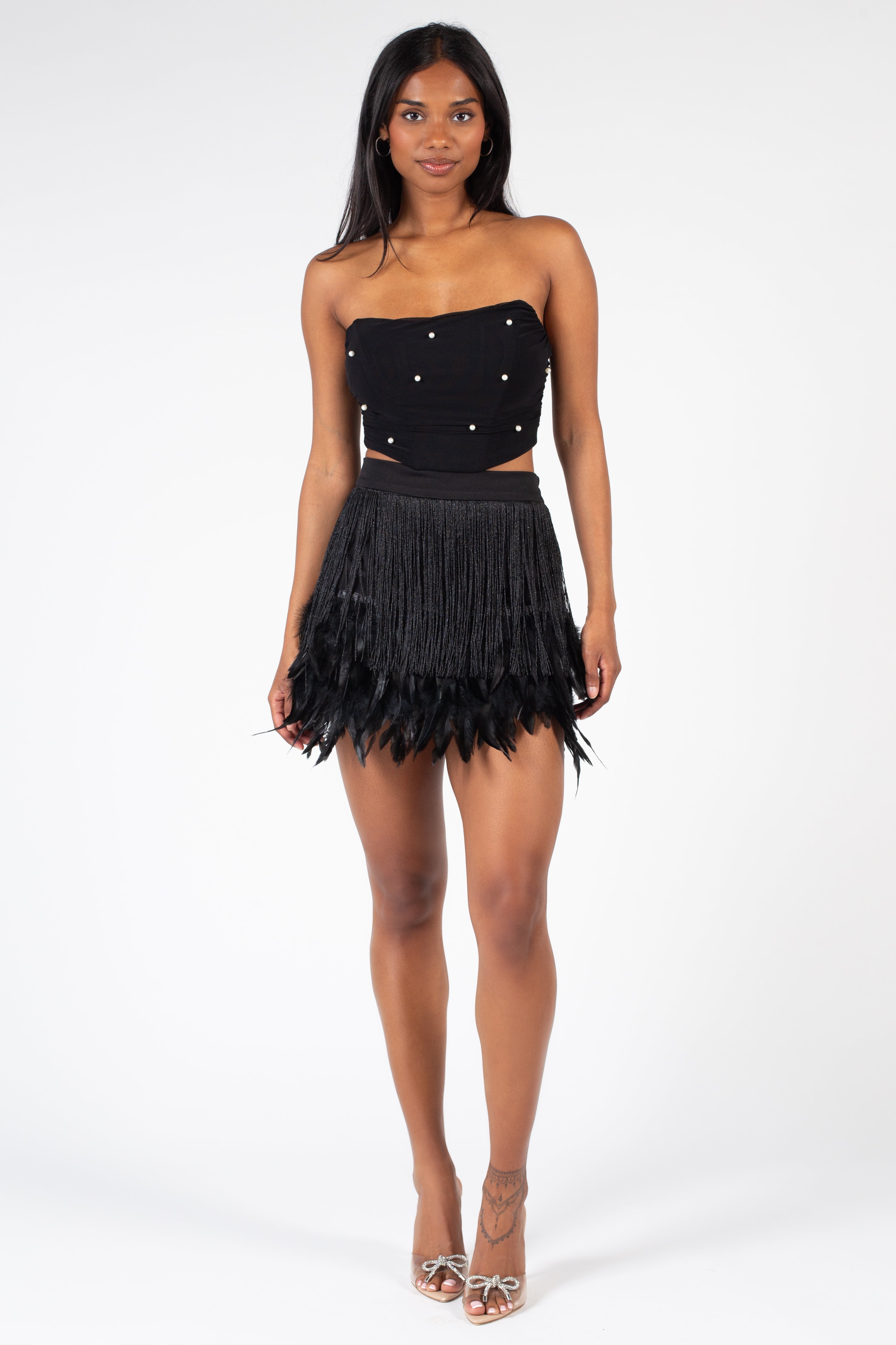 Tracy Pearl Embellished Mesh Bustier