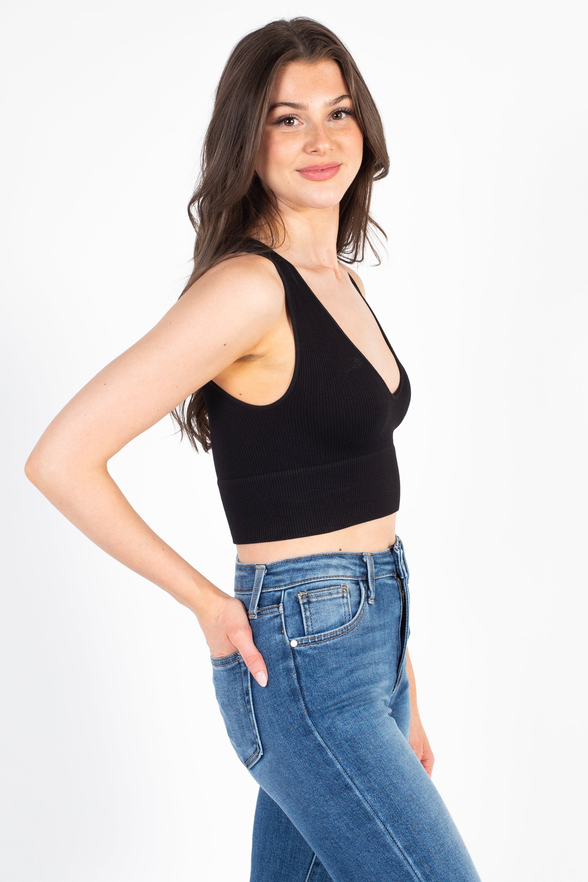 Nikibiki Ribbed Deep V Tank Top