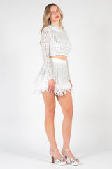 Alejandro Square Rhinestone Mesh Blouse