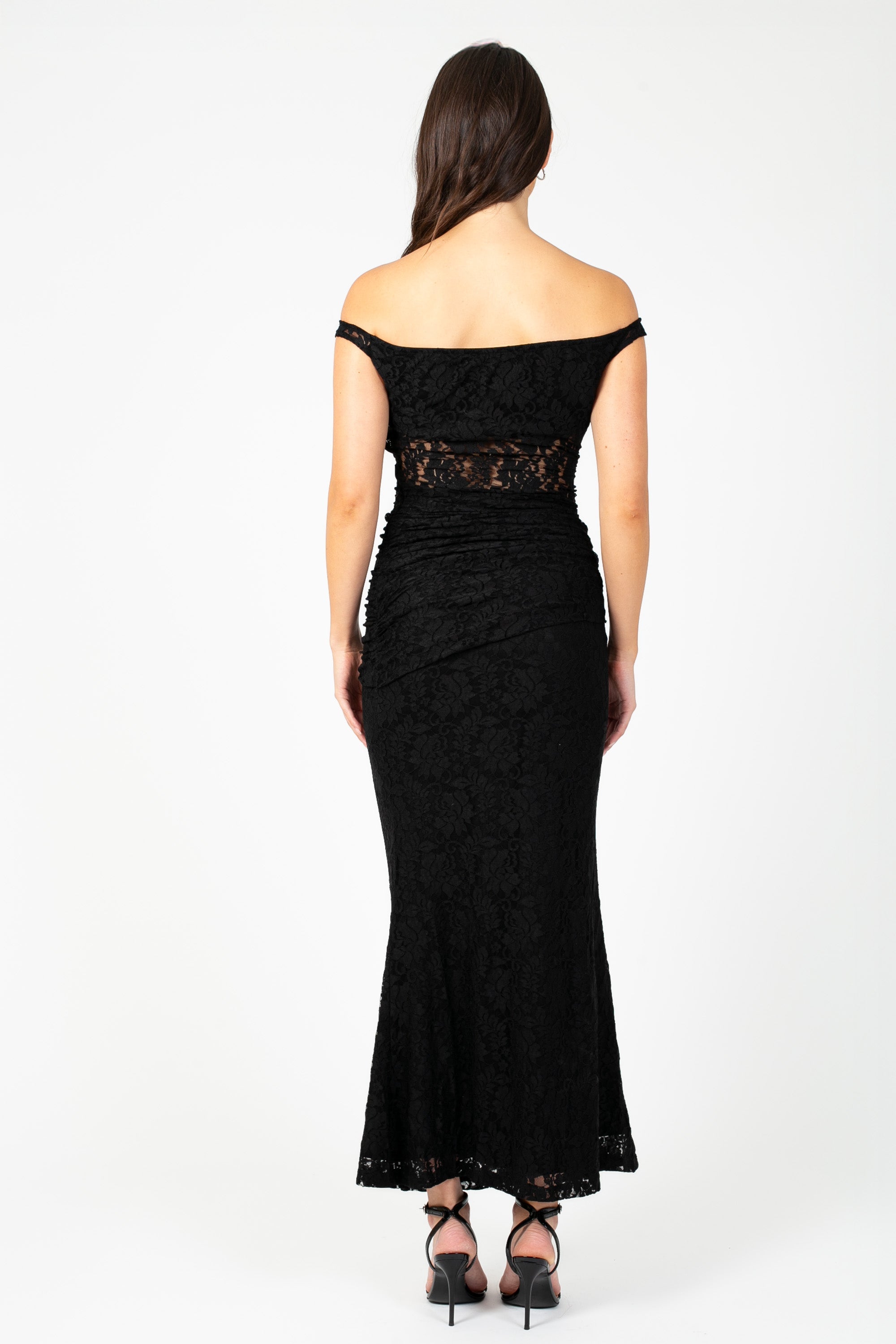 Viviette Off-The-Shoulder Lace Midi Dress