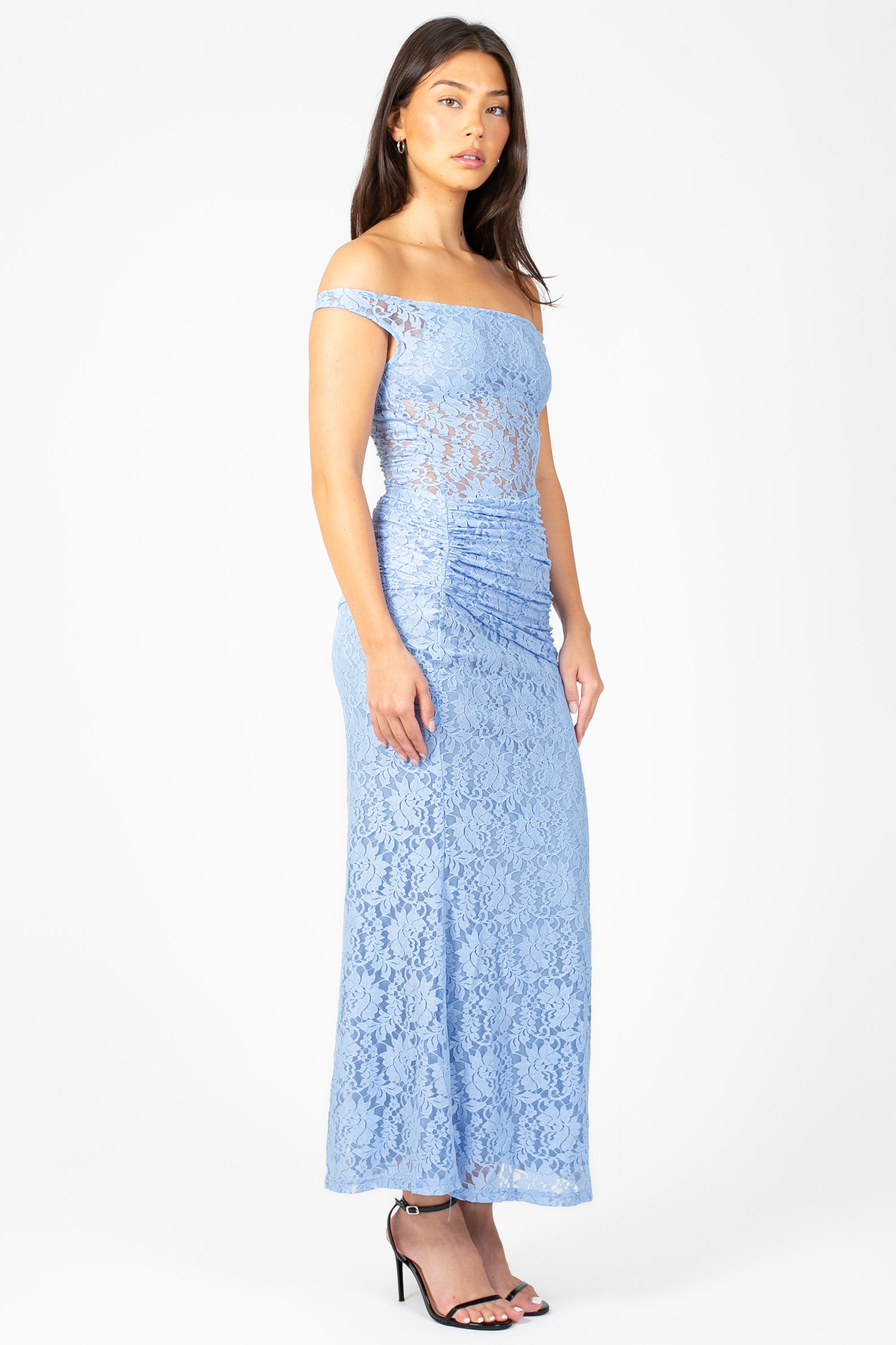 Viviette Off-The-Shoulder Lace Midi Dress