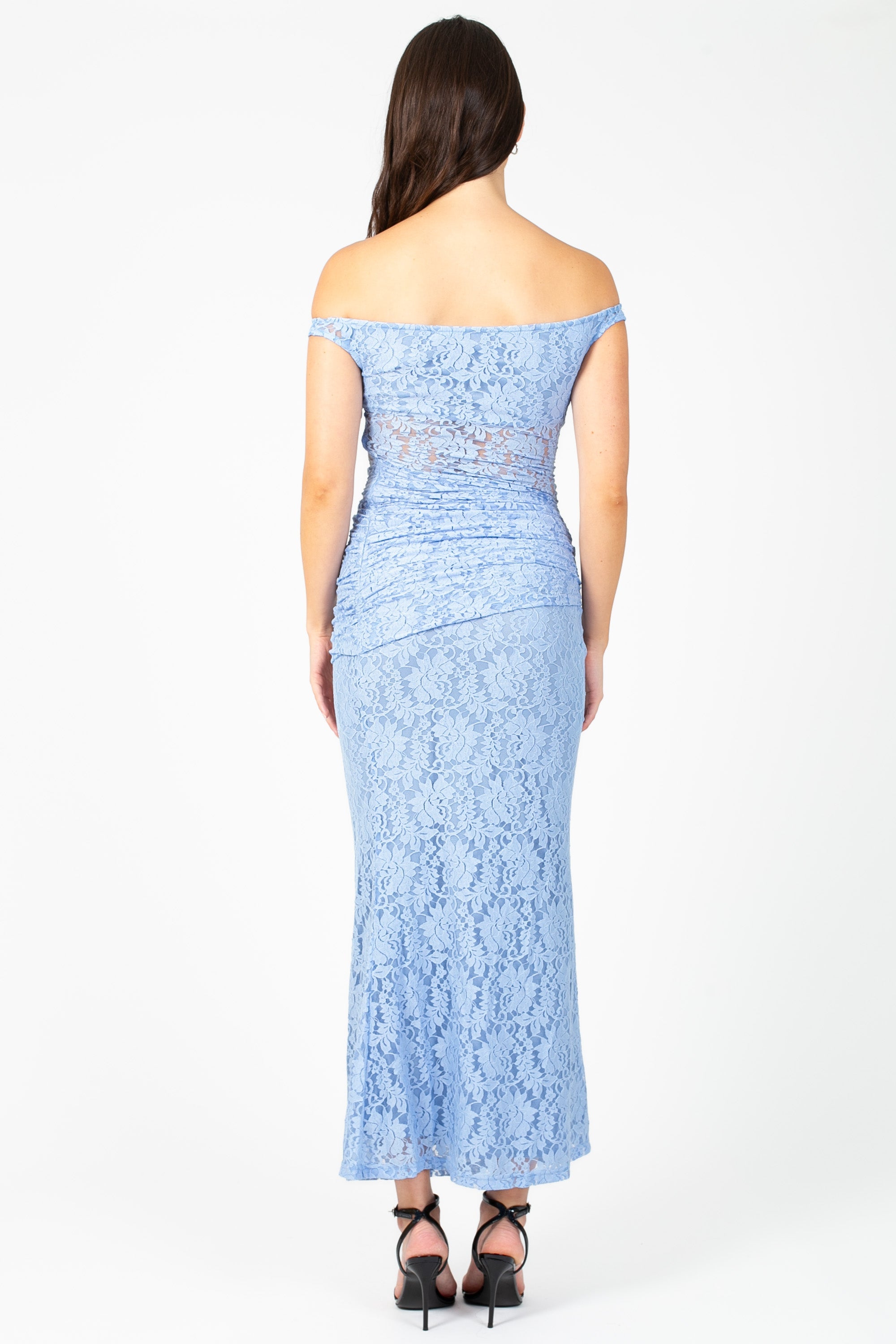 Viviette Off-The-Shoulder Lace Midi Dress