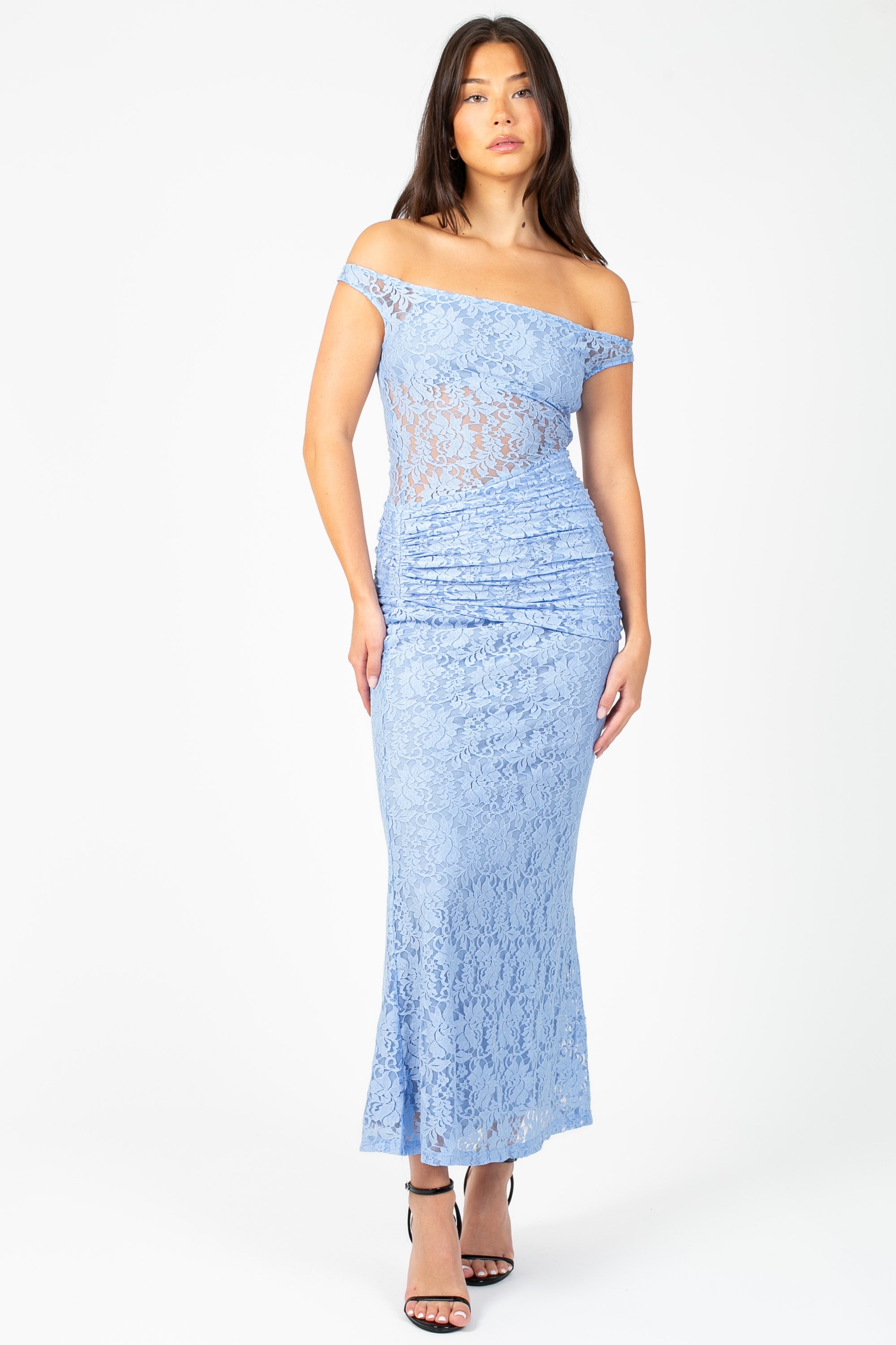 Viviette Off-The-Shoulder Lace Midi Dress