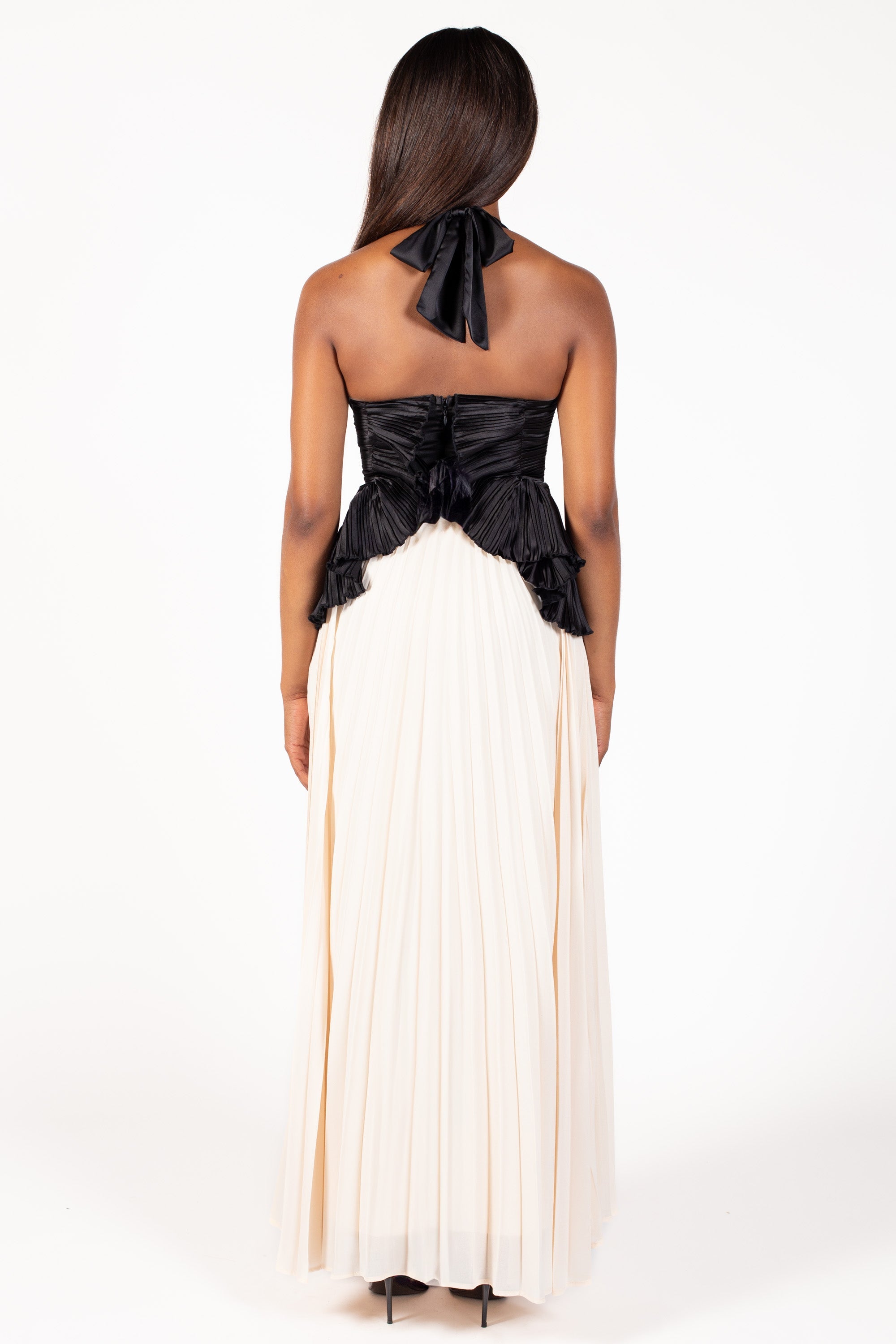 Cosette Halter Ruffle Pleated Maxi Dress