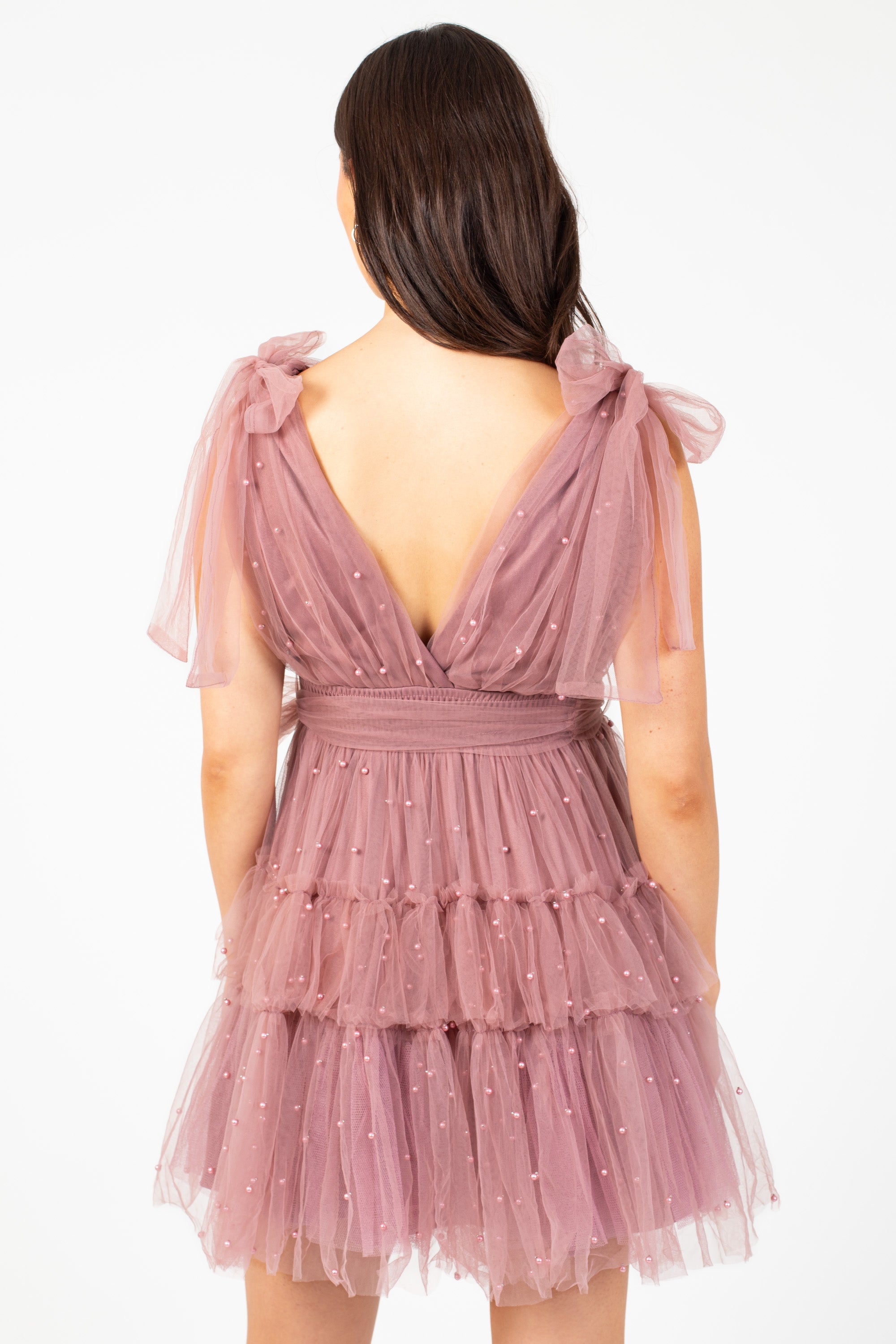 Alba Pearl Embellished Tulle Mini Dress