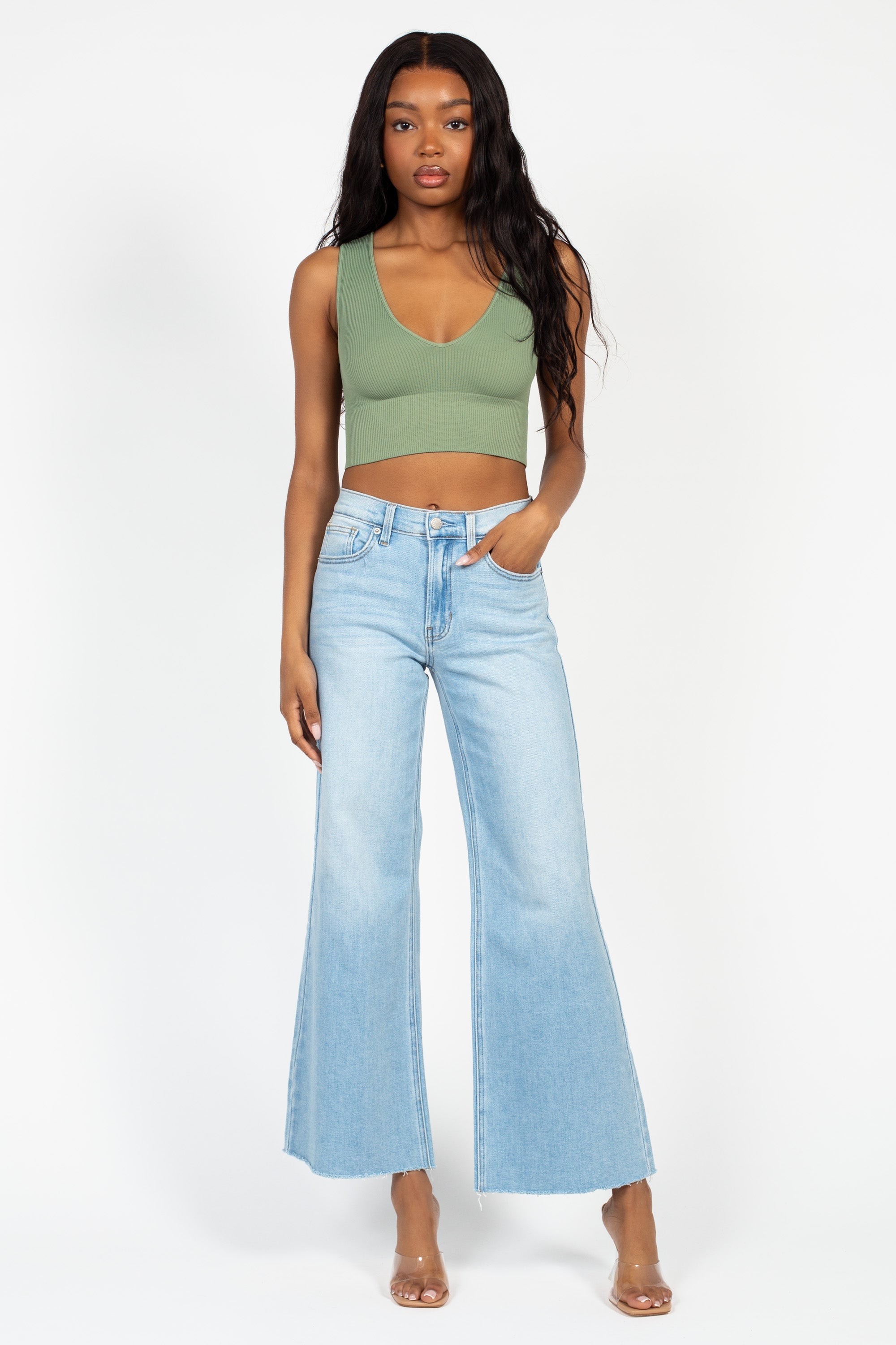 Nikibiki Ribbed Deep V Tank Top