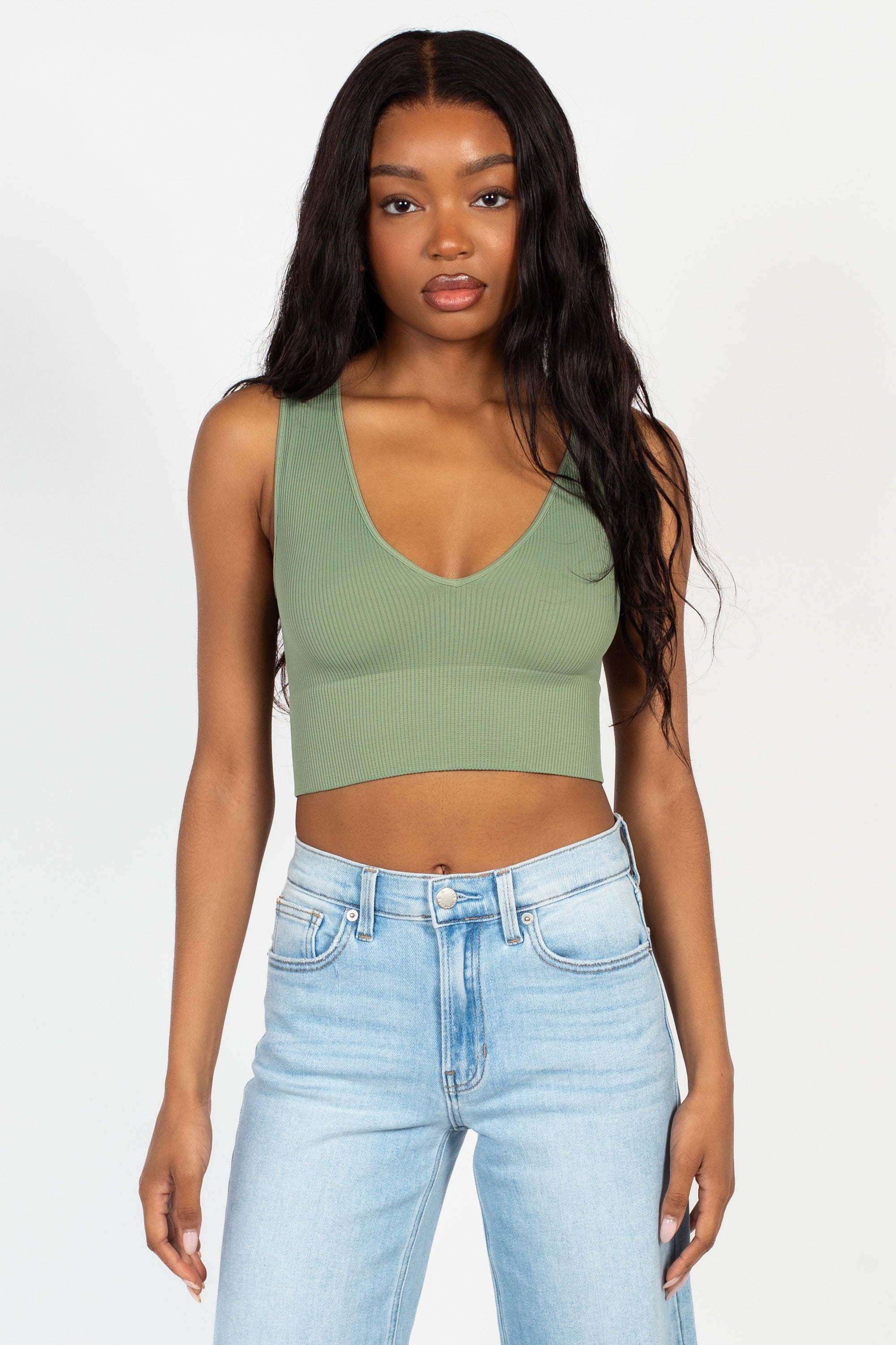 Nikibiki Ribbed Deep V Tank Top