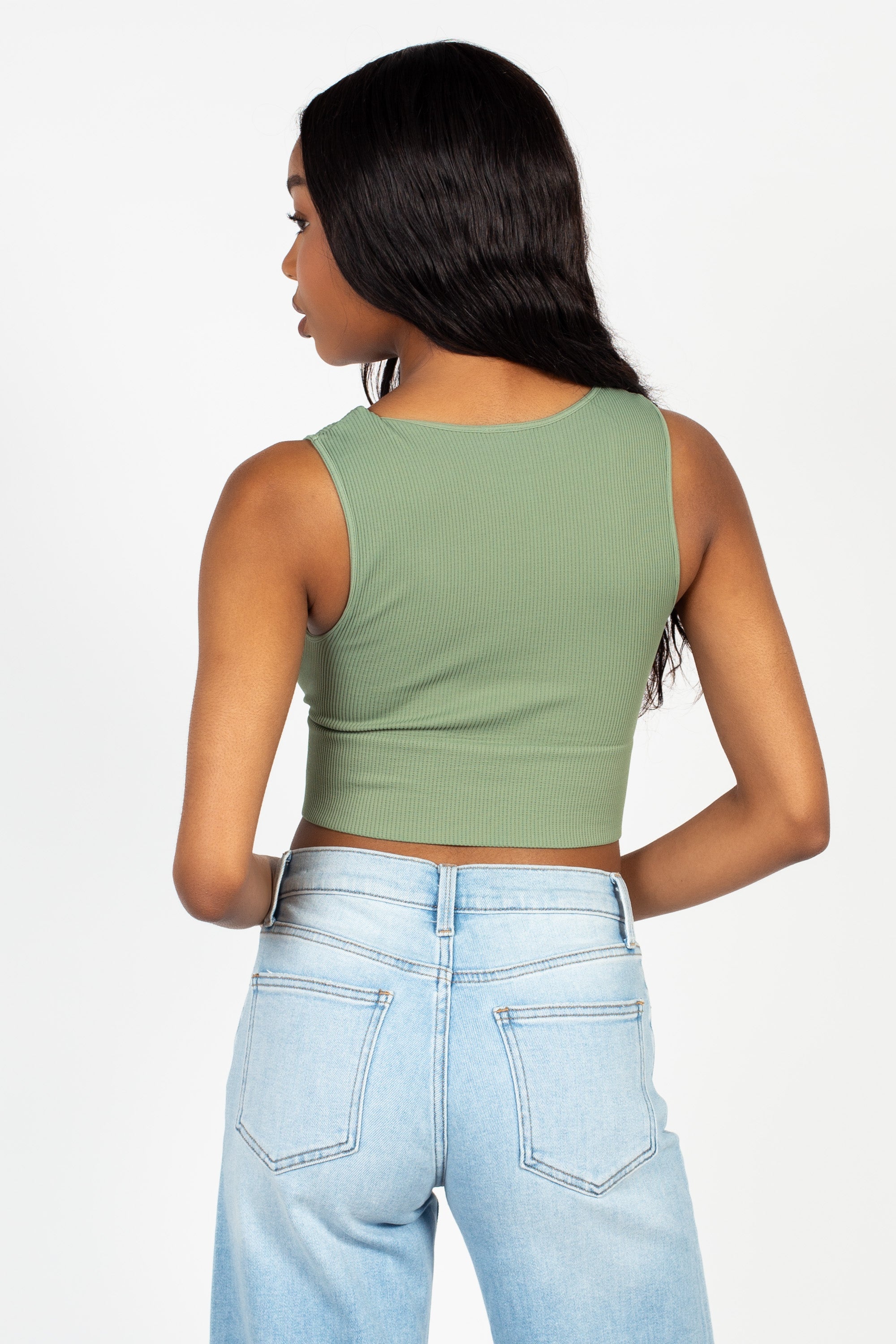 Nikibiki Ribbed Deep V Tank Top
