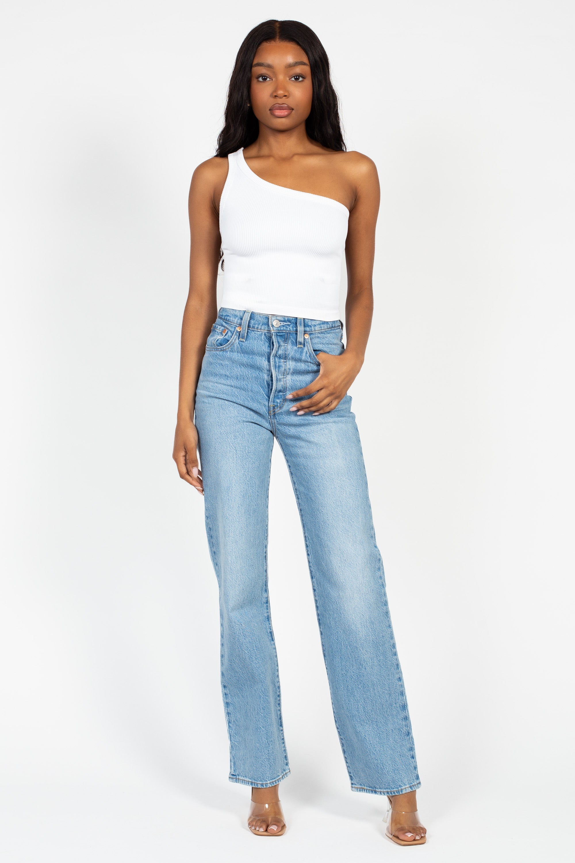 Nikibiki Ribbed One Shoulder Crop Top