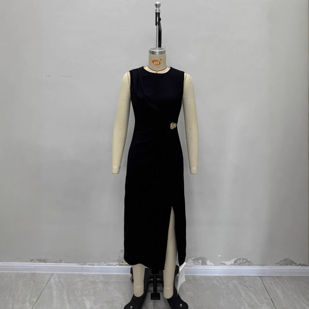 Solid color long skirt split skirt