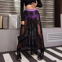 Dark gothic lace see-through skirt long dress