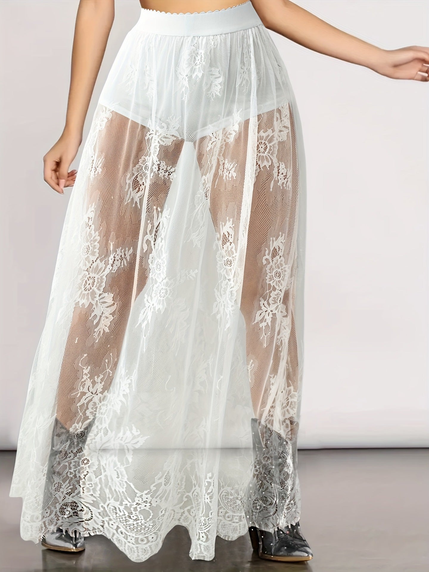 Dark gothic lace see-through skirt long dress