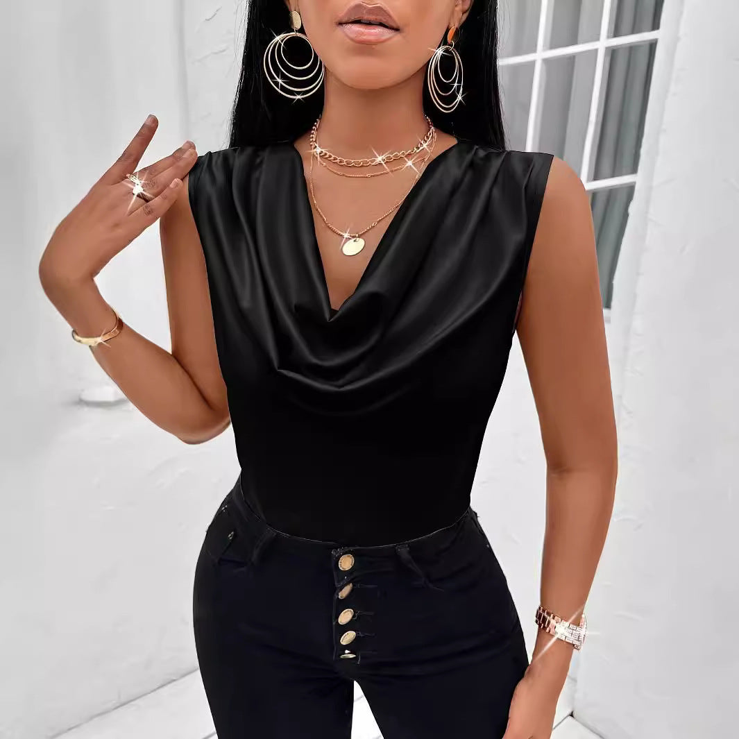 Throw neck vest satin top slim sleeveless t-shirt