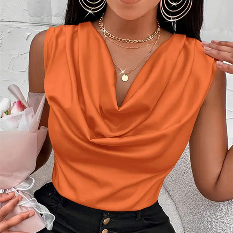 Throw neck vest satin top slim sleeveless t-shirt