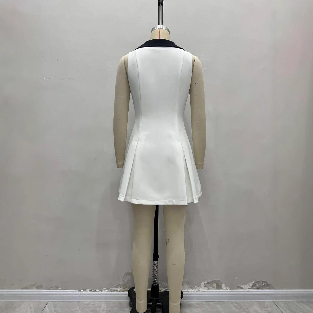 Metal buckle sleeveless temperament waist thin dress dress