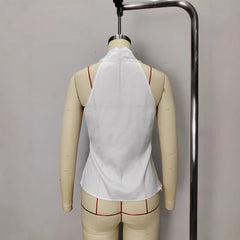French satin V-neck slim-fitting lace-up sleeveless shirt women's summer temperament French off-the-shoulder top
