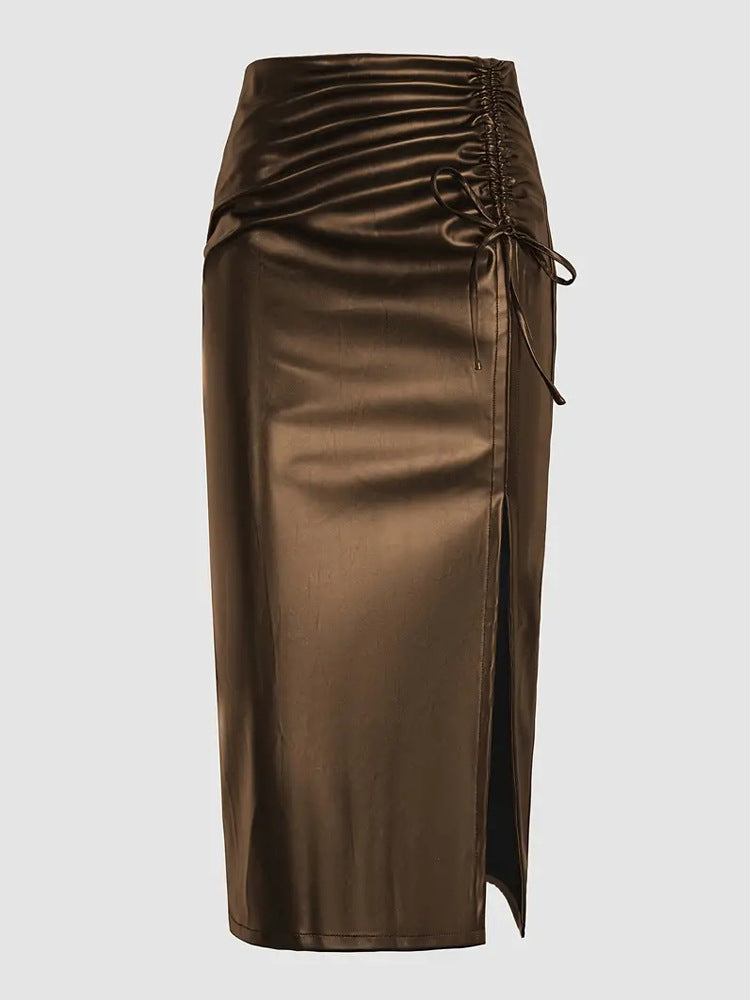 Hip wrap one-step skirt split leather skirt skirt PU leather