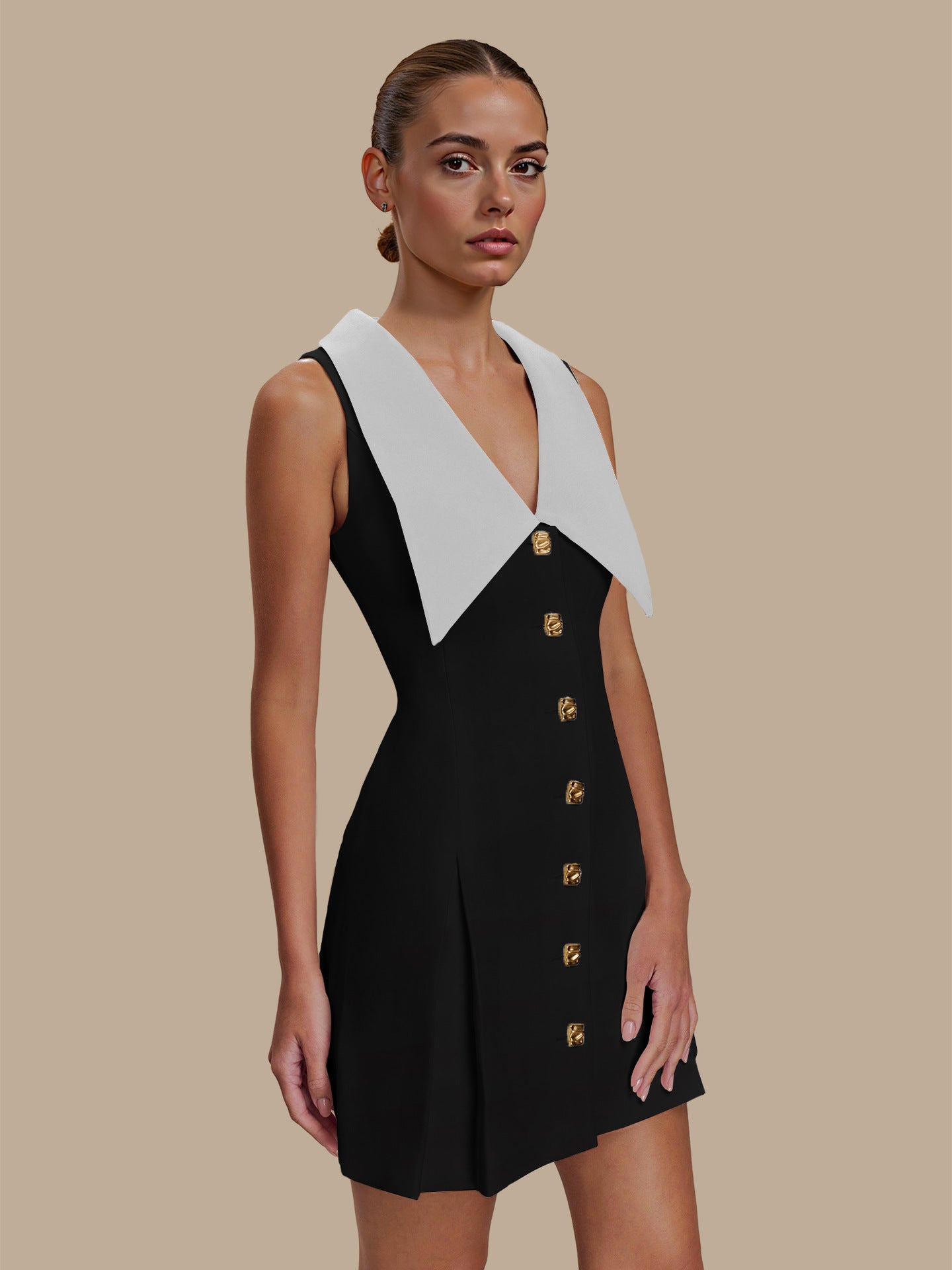 Metal buckle sleeveless temperament waist thin dress dress