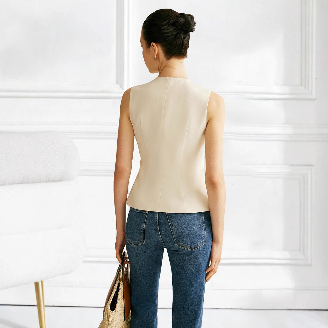 Solid color sleeveless temperament vest vest