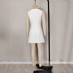 Sleeveless Crew Neck Button Up Solid Color Short Dress