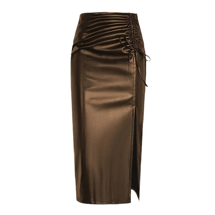 Hip wrap one-step skirt split leather skirt skirt PU leather